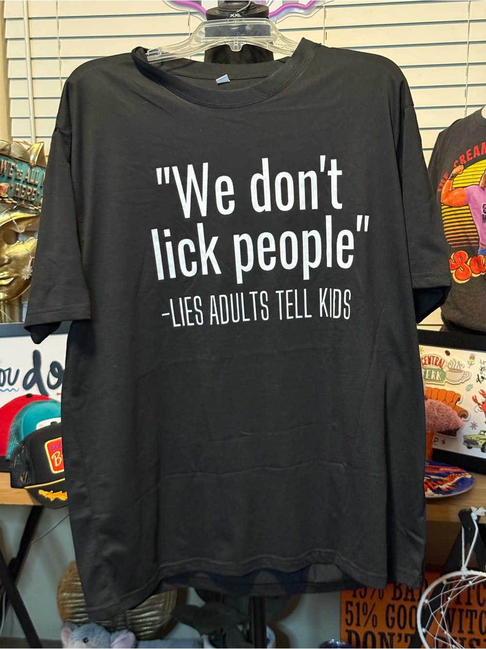 Black Graphic Short Sleeve Tee - 'We don't lick people'